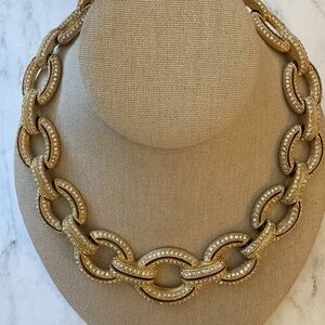 Vintage Christian Dior Gold Plated Crystal Statement Necklace